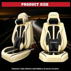 ASLONG 5PCS H7 Front and Back Car Seat Covers Auto Interior Accessories with Water Proof Nappa Leather for Cars SUV Pick-up Truck Universal Comfortable and Breathable (Full Set, Black&Beige)
