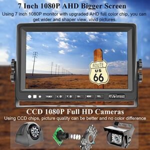 Backup Camera System with 7’’ 1080P Monitor for RV Semi Box Truck Trailer Camper, 4 Split Screen Quad View HD DVR Record Monitor + IP69 Waterproof Night Vision Rear Side View Camera Avoid Blind Spot