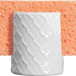 Sponge Holder for Kitchen Sink - Rustic Farmhouse Home Kitchen Decor - White Ceramic