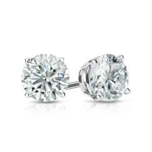 JeenMata 4 Prong 2 Carat Round Shaped Moissanite Solitaire Stud Earrings In 18K White Gold Plating Over Silver