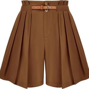 Belle Poque Women High Waisted Wide Leg Shorts Summer Beach Shorts with Pockets & Belts