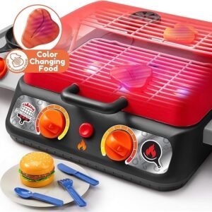 Extra Large 2-Layer BBQ Grill Playset with Pretend Smoke, Light, Sound & Color-Changing Food, Kitchen Toy Set,Pretend BBQ Grill Toy Set for Kids (25X13X12 Inch)