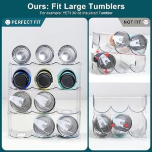 4 Tier Stackable Water Bottle Organizer for Cabinet - Premium Clear Holder for Tumbler, Travel Bottle, Wine Rack Display - Home Kitchen Pantry Refrigerator Organization and Storage - Hold 12 Bottles