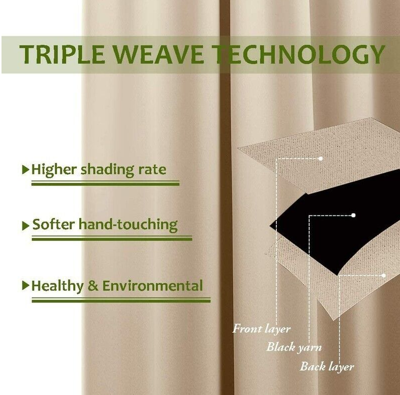 Pencil Pleat Thermal Thick Blackout Curtains Pair Ready Made Eyelet Ring top - Image 5