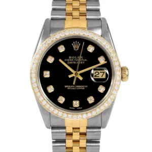 Pre-Owned Rolex 16013 Men's 36mm Datejust Wristwatch Black Diamond (3 Year Warranty) (Good)