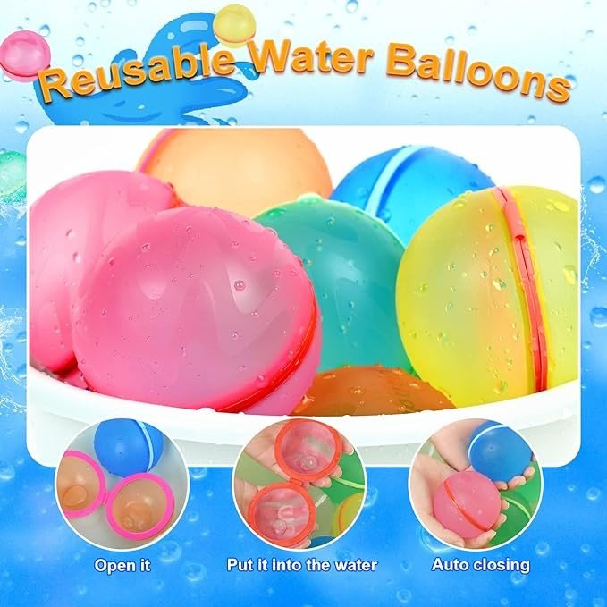 98K Reusable Water Balloons 6Pcs with Mesh Bag, Self Sealing Silicone Ball Latex-Free, No Clean Hassle, Easy to Fill, Summer Water Toys Swimming Pool Beach Park Yard Outdoor Games Party Supplies - Image 3