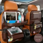 1pc Car Seat Back Faux Leather Luxury Storage Bag With Dining Tray Tissue Box Garbage Bag Hanging Bag Rear Seat Back Storage Bag