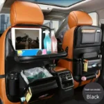 1pc Car Seat Back Faux Leather Luxury Storage Bag With Dining Tray Tissue Box Garbage Bag Hanging Bag Rear Seat Back Storage Bag - Image 2