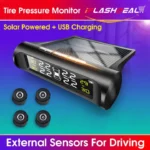 iFlashDeal Tire Pressure Monitoring System Car Tyre Pressure Alarm Solar Power Panel USB Charging TPMS Universal Wireless with 4 External Sensors Real-time LED Display Tire Pressure Temperature Detect - Image 3