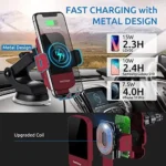 Wireless Car Charger， CHGeek 15W Qi Fast Charging Auto Clamping Car Charger Phone Mount Phone Holder for iPhone 13 12 Mini Pro Max 11 Xs， Samsung Galaxy S23 Ultra S22+ S21 S10+ Note 20 - Red - Image 5
