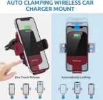 Wireless Car Charger， CHGeek 15W Qi Fast Charging Auto Clamping Car Charger Phone Mount Phone Holder for iPhone 13 12 Mini Pro Max 11 Xs， Samsung Galaxy S23 Ultra S22+ S21 S10+ Note 20 - Red - Image 4