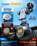 VANMASS [Upgraded] Cell Phone Holder Car [Anti-Slip Soft Silicone & Powerful Suction] Dashboard Windshield Universal Phone Car Mount， Compatible with iPhone 14 13 12 11 Pro Max &Truck/SUV/Jeep - Image 3