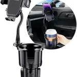 Cup Holder Phone Mount， FONKEN 2 in 1 Cup Car Phone Holder for Car [Stable & Adjustable] Goosenecks Car Cup Holder Expander with Cell Phone Holder 360° Rotation Phone Cup Holder for Car Fit All ph