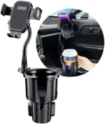 Cup Holder Phone Mount， FONKEN 2 in 1 Cup Car Phone Holder for Car [Stable & Adjustable] Goosenecks Car Cup Holder Expander with Cell Phone Holder 360° Rotation Phone Cup Holder for Car Fit All ph