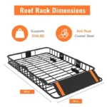 TruAIR 64"x39"x6" Universal Roof Rack Basket - 90kg Heavy Duty Black Cargo Carrier for SUV/Truck/Van