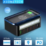 ASOMETECH 100W Multi USB Charger Quick Charge 3.0 Adapter HUB Wireless Charging Smart LCD Charger Station PD USB C Charger For iPhone 13 Oppo Samsung - Image 3