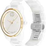 Movado Men’s Bold Verso White Ceramic Case and Link Bracelet， White (Model: 3600900)