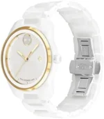 Movado Men’s Bold Verso White Ceramic Case and Link Bracelet， White (Model: 3600900)