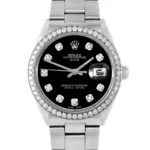 Pre-Owned Rolex 1500 Men's 34mm Date Wristwatch Black Diamond (3 Year Warranty) (Good) - Image 3