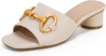 Coutgo Women's Slide Sandals Square Open Toe Slip on Comfortable Mules Block Low Heel Metal Chain Dressy Shoes - Image 3
