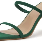 Carcuume Women's Square Toe Two Strap Open Toe Block Heels Sandals Slip On Shoes
