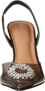 Staples by The Drop Heel measures approximately 3.7" inches Smooth Faux Leather Transparent Pointed Toe Padded Footbed Rhinestone Embelishment - Image 3