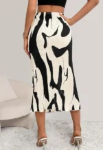 Pretty Garden Womens Floral Casual Stretchy High Waisted Knee Length Pleated A Line Plisse Flared Hem Midi Skirt - Image 3