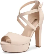 IDIFU Women's Platform Chunky High Heels Dress Sandals Peep Toe Ankle Strap Wedding Party Evening Shoes for Women Bride - Image 3