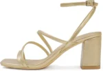 LACUONE Strappy Heels for women Block Heels Square Toe Chunky Ankle Buckle Pump Heeled Sandals (9,A-Gold) - Image 2