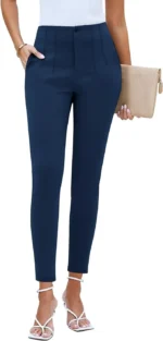 GRAPENT Cropped Pants for Women Dressy Casual High Waisted Pleated Pants Lightweight Stretch Slim Ankle Trousers Pants