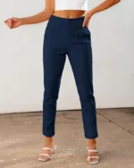 GRAPENT Cropped Pants for Women Dressy Casual High Waisted Pleated Pants Lightweight Stretch Slim Ankle Trousers Pants - Image 2