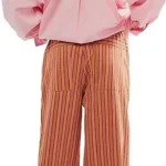 AIHUKOCY Women Drawstring Stripe Wide Leg Casual Trousers Striped Low Rise Casual Loose Lounge Pants with Pockets