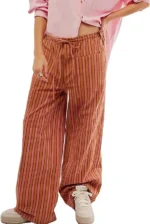 AIHUKOCY Women Drawstring Stripe Wide Leg Casual Trousers Striped Low Rise Casual Loose Lounge Pants with Pockets - Image 3
