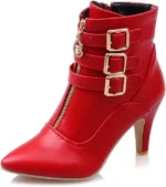 MEOTINA Buckle Ankle Boots for Women Pointed Toe High Heels Booties with Zipper Kitten Heel Shoes - Image 2
