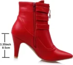 MEOTINA Buckle Ankle Boots for Women Pointed Toe High Heels Booties with Zipper Kitten Heel Shoes - Image 3