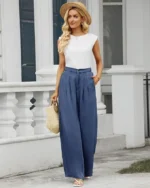 GRAPENT Wide Leg Pants for Women High Waisted Jeans Palazzo Pants Lightweight Summer Beach Flowy Trousers Y2K - Image 2