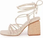 PiePieBuy Women's Lace Up Chunky Braided Heel Sandals Square Toe Strappy Ankle Strap Heels - Image 2