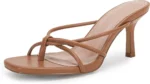 LAICIGO Women’s Square Open Toe Flip Flops Stiletto Heels Strappy Thong Slide on Slingback Mules Sandals - Image 3