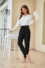 GRACE KARIN Women's Casual Work Pants with Pockets Elastic Waist Plaid Pants