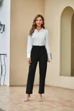 GRACE KARIN Women's Casual Work Pants with Pockets Elastic Waist Plaid Pants - Image 3