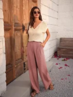 GRACE KARIN Wide Leg Pants Women's Linen High Waisted Business Casual Straight Long Trousers Palazzo Pants - Image 2