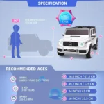 Joywhale 24V 2-Seater Kids Ride on Car Licensed Mercedes-Benz G63 Powerful 4WD for Kids Ages 3-8, with 7AH Big Battery, Remote Control, Soft Braking, 4-Wheel Suspension, LED Headlight & Music, White - Image 4