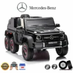 24V Licensed Mercedes-Benz Electric Car for Kids with 6 Wheel, 24V7A Battery Powered Kids Ride On Cars with Remote and Leather Seat, 3 Speeds, Music, 2WD, Horn, LED Lights (Black)