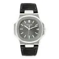 Pre-Owned Patek Philippe Nautilus 18K White Gold Black Strap Mens Watch 5711