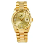 Pre-Owned Rolex Day-Date 36MM 18238 Champagne Pattern Diamond Dial Fluted Bezel 18K Yellow Gold President Bracelet - Image 6