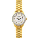 Pre-Owned Rolex Datejust 26mm Lilac Dial 18k Yellow Gold President Bracelet Watch With Diamond Bezel