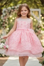 A-Line Illusion Neck Tulle Knee Length Flower Girl Dresses 1031516096156