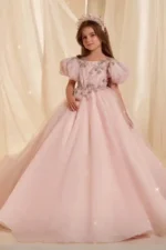 A-Line Puff Sleeves Sweep-Brush Train Illusion Flower Girl Dresses 769681401101