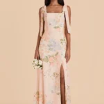 Alex Chiffon Dress - Pale Blush Romantic Bouquet