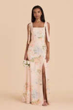 Alex Chiffon Dress - Pale Blush Romantic Bouquet